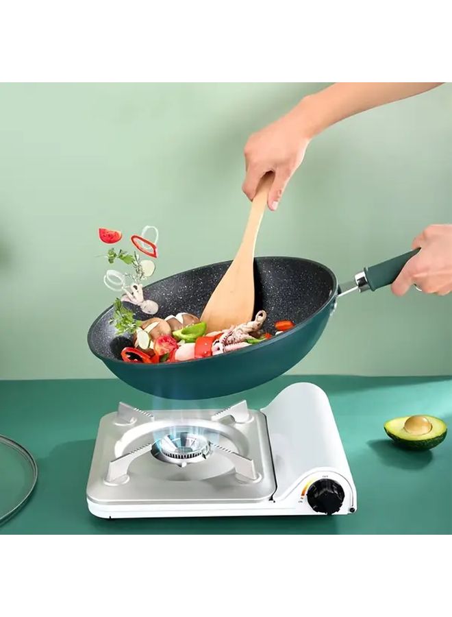 Green Cast Iron Skillet 32cm with Lid Non Stick Frying Pan for Gas and Induction Cooker - Image 5