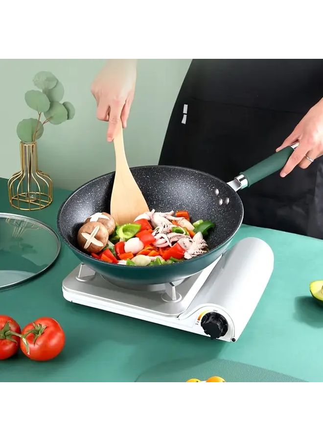 Green Cast Iron Skillet 32cm with Lid Non Stick Frying Pan for Gas and Induction Cooker - Image 2