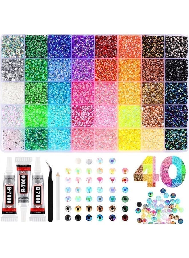 ATRJSZ 40 Colors 40000Pcs Resin Jelly Rhinestones for Bedazzling, Multicolor 3mm Flatback Gems for Diamond Art, Bedazzler Kit with 3Pcs 10ml B7000 Jewelry Glue for Nail Art Crafting Book Makeup - Image 4