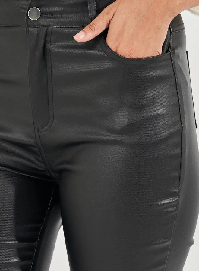 Styli High Rise Leather Look Flared Pants