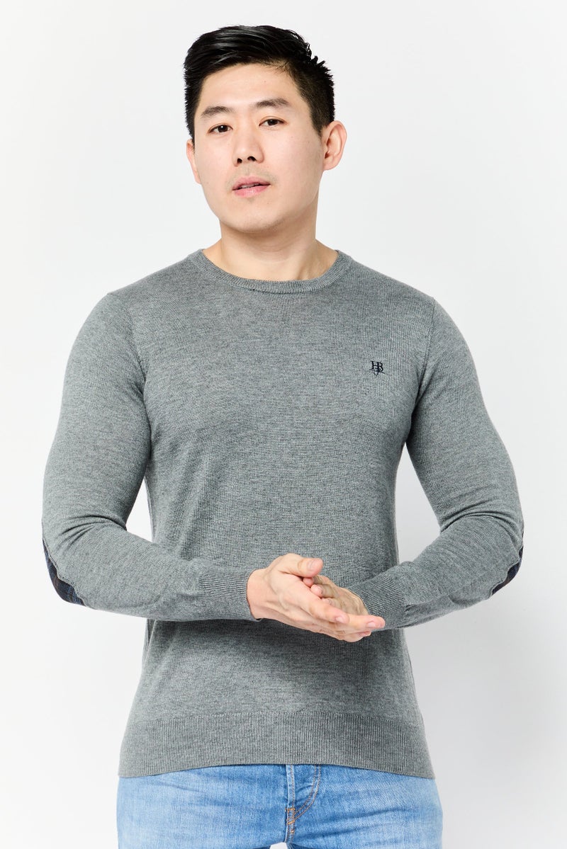 Harmont & Blaine Harmont  Blaine Jeans Men Crew Neck Long Sleeve Embroidered Logo Sweatshirt, Heather Grey - Image 1