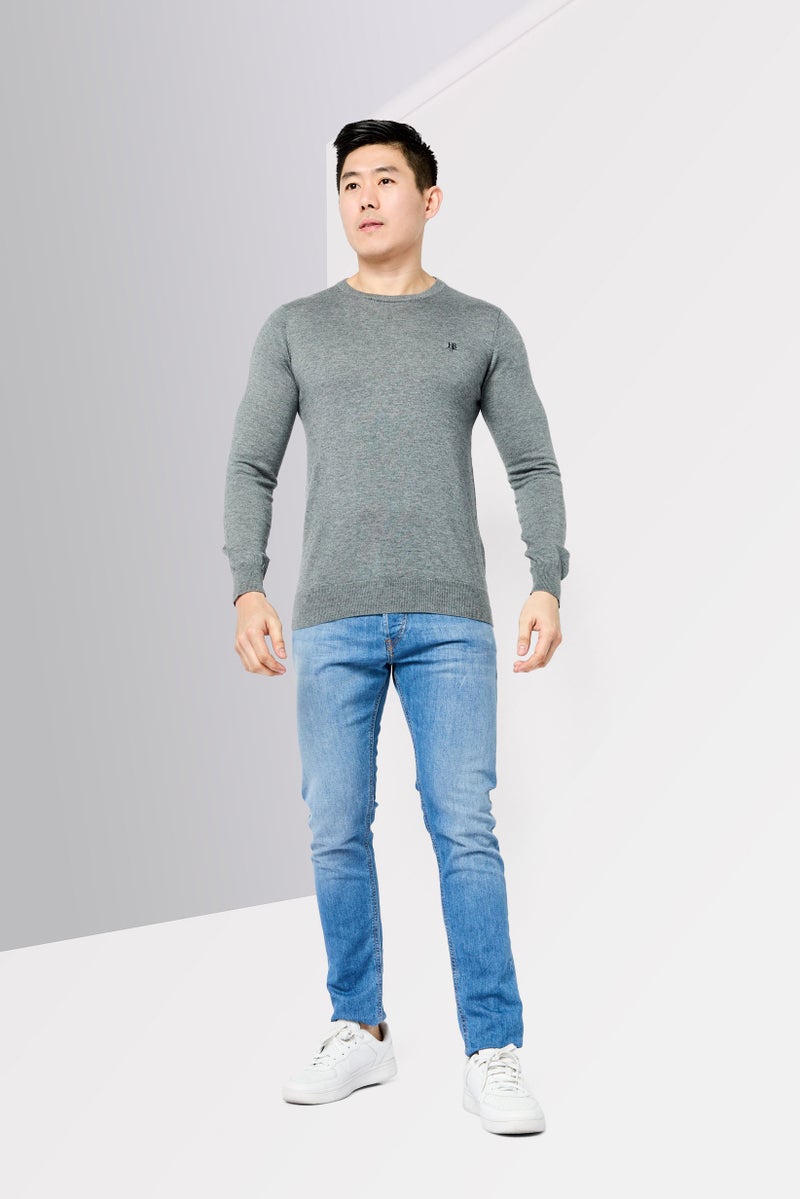 Harmont & Blaine Harmont  Blaine Jeans Men Crew Neck Long Sleeve Embroidered Logo Sweatshirt, Heather Grey - Image 2