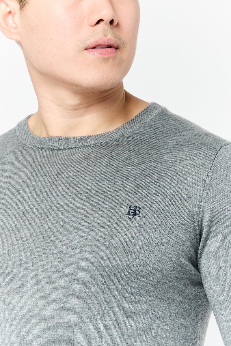Harmont & Blaine Harmont  Blaine Jeans Men Crew Neck Long Sleeve Embroidered Logo Sweatshirt, Heather Grey - Image 3