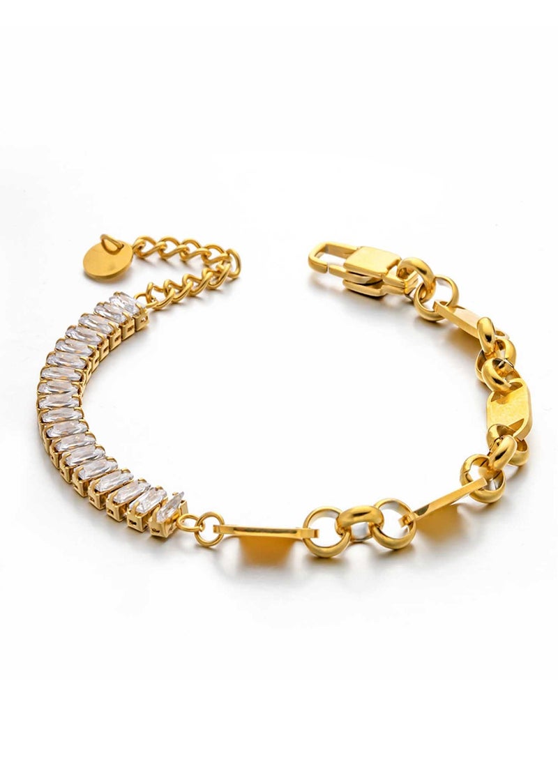 18K Gold Plated Stainless Steel, Crystal Chain Link Bracelet, 17+3 cm - pzsku/Z816BFCD8F1125506929BZ/45/_/1736506036/8ff47055-bb6f-4127-a9e1-fe9f2e417642