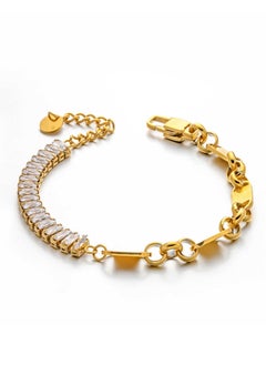 KAAF CREATIONS 18K Gold Plated Stainless Steel, Crystal Chain Link Bracelet, 17+3 cm  - Image 1