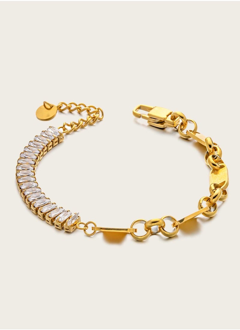 18K Gold Plated Stainless Steel, Crystal Chain Link Bracelet, 17+3 cm - pzsku/Z816BFCD8F1125506929BZ/45/_/1736506046/82507ffe-c5cc-4619-9f0e-fe8d1c1dbc74