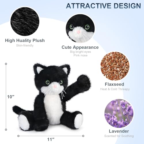 SuzziPals Heatable Coolable Black and White Cat Stuffed Animal Cat Heating Pad Microwavable for Soothing Relaxation Lavender Scented Tuxedo Cat Plush Toy for Stress Relief Cat Toys for Kids - Image 5