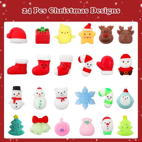 DERAYEE 24 Pcs Christmas Mochi Squishy Toys Stress Reliever Fidget Toys Bulk for Kids Boys Girls Party Favors Stocking Stuffers Goodie Bags Fillers Classroom Prizes - Image 5