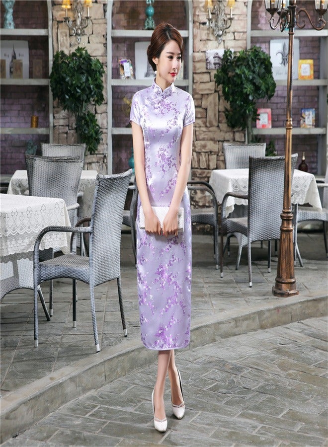 Loquat A Plum Blossom Short Sleeved Long Skirt Light Purple,  - Image 3