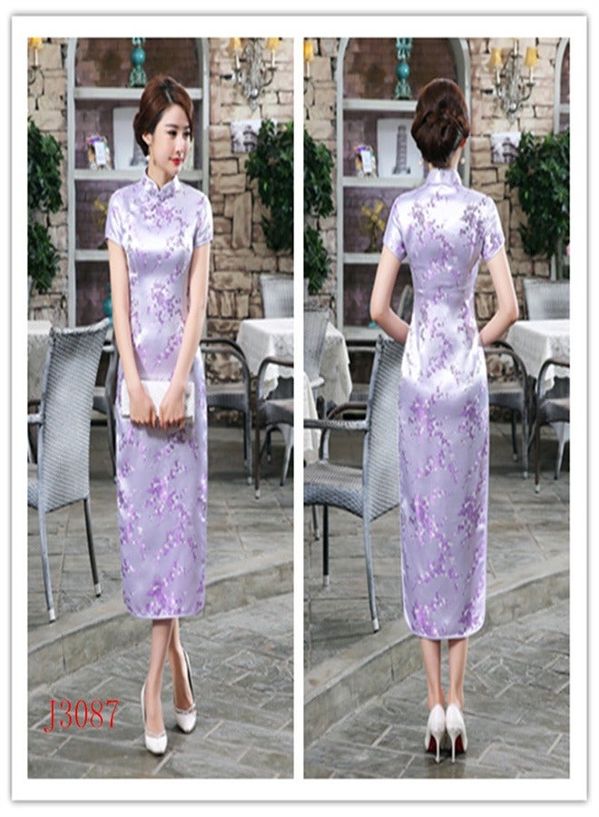 Loquat A Plum Blossom Short Sleeved Long Skirt Light Purple,  - Image 2