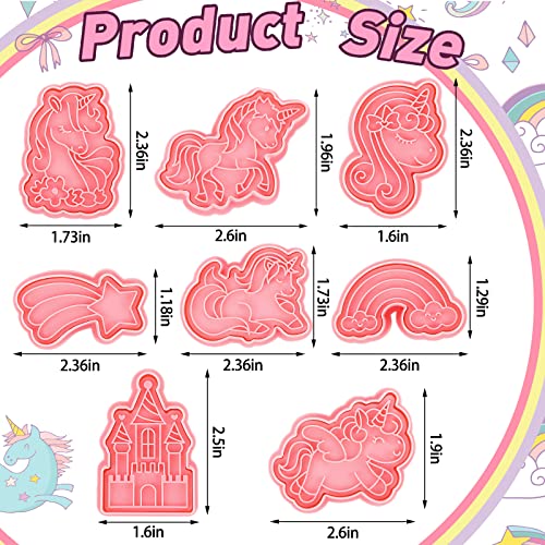 Suclain 8 Pcs Unicorn Cookie Cutters with Plunger Stamps Set Rainbow Cookie Cutters Unicorn Cracker Mold Pink Cookie Stamped Embossed Kitchen Bakeware Tool for Biscuit Fondant Party Supply - Image 2