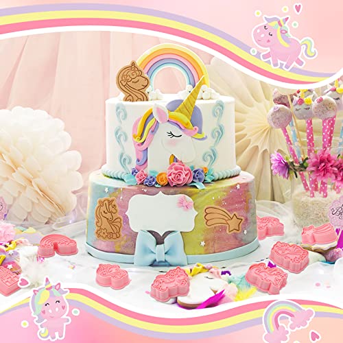 Suclain 8 Pcs Unicorn Cookie Cutters with Plunger Stamps Set Rainbow Cookie Cutters Unicorn Cracker Mold Pink Cookie Stamped Embossed Kitchen Bakeware Tool for Biscuit Fondant Party Supply - Image 3