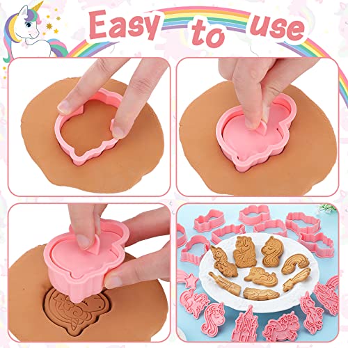 Suclain 8 Pcs Unicorn Cookie Cutters with Plunger Stamps Set Rainbow Cookie Cutters Unicorn Cracker Mold Pink Cookie Stamped Embossed Kitchen Bakeware Tool for Biscuit Fondant Party Supply - Image 4