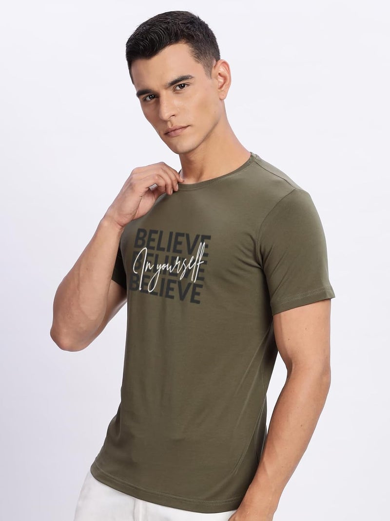 ADRO Men's Olive Motivational Printed T-Shirt - Believe in Yourself Graphic, Regular Fit, Cotton Lycra Stretch Fabric - Image 4