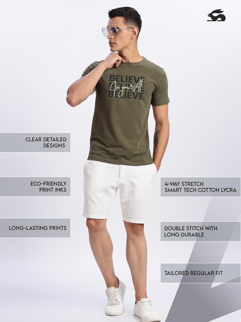ADRO Men's Olive Motivational Printed T-Shirt - Believe in Yourself Graphic, Regular Fit, Cotton Lycra Stretch Fabric - Image 5