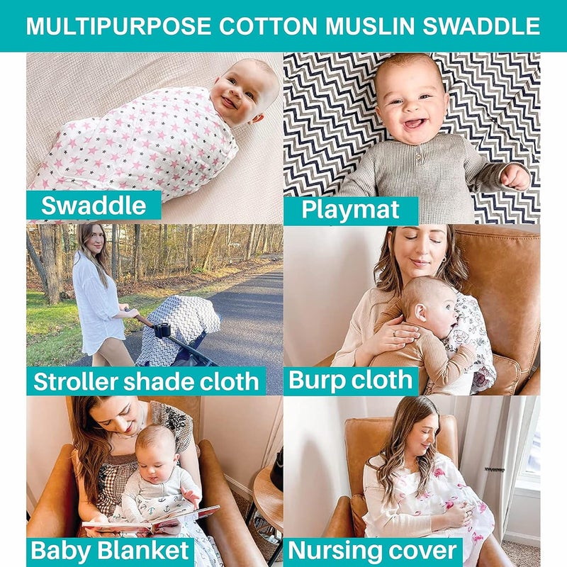 Motherly 100% Cotton Muslin Baby Swaddle | Dreamy Wrap Cozy Swaddle for New Born Baby, Size - 120cm X 120cm (47"x47") - Image 2