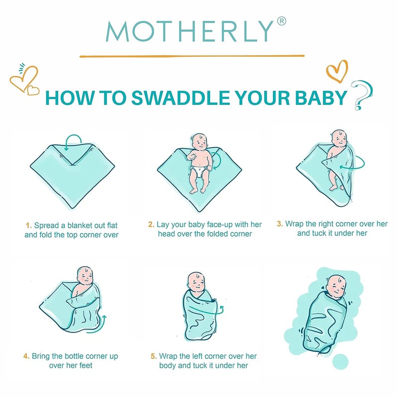 Motherly 100% Cotton Muslin Baby Swaddle | Dreamy Wrap Cozy Swaddle for New Born Baby, Size - 120cm X 120cm (47"x47") - Image 4