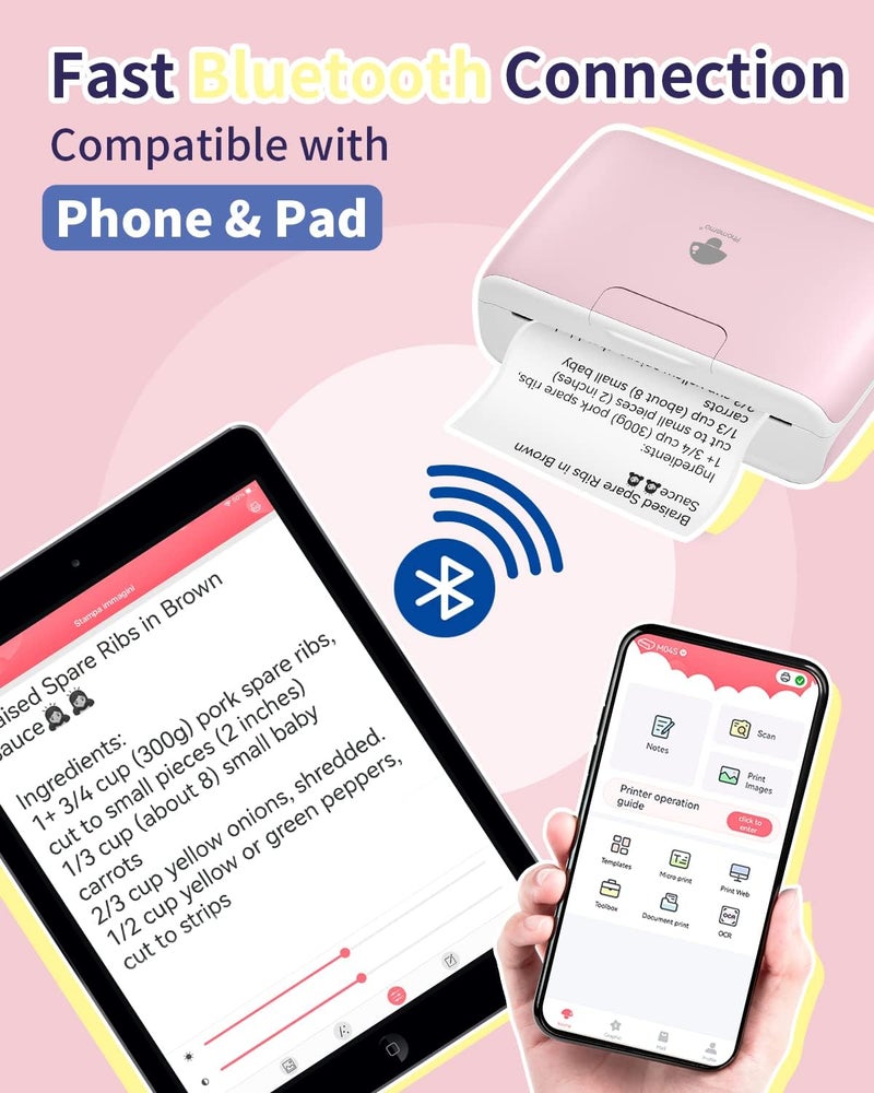 فوميمو طابعة حرارية محمولة بدون حبر M04S - طابعة ملصقات بتقنية البلوتوث، تدعم عرض طباعة 2/3/4 بوصة، بدقة 300 نقطة في البوصة، متوافقة مع أنظمة iOS وAndroid، مثالية للمستندات والملاحظات والملصقات - Image 3