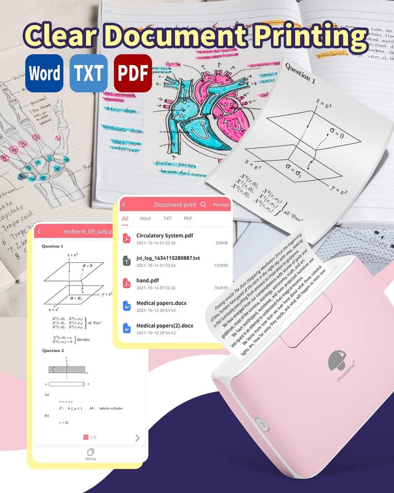 فوميمو طابعة حرارية محمولة بدون حبر M04S - طابعة ملصقات بتقنية البلوتوث، تدعم عرض طباعة 2/3/4 بوصة، بدقة 300 نقطة في البوصة، متوافقة مع أنظمة iOS وAndroid، مثالية للمستندات والملاحظات والملصقات - Image 5
