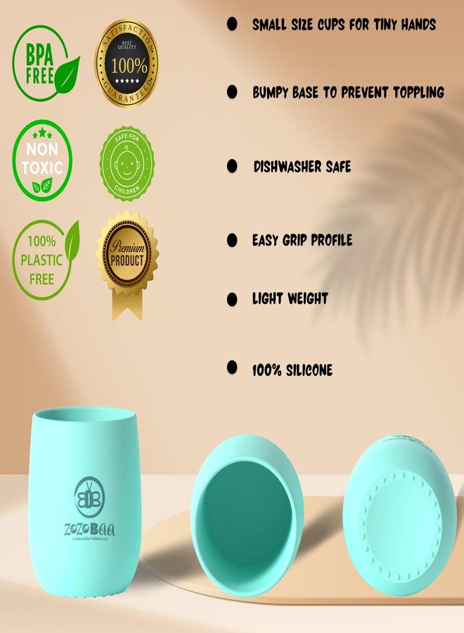 ZoZoBaa Silicone Baby Drinking Cup with Easy Grip | Multipurpose Tiny Cups for Infants First Stage Training | Bpa-Free, Unbreakable Non Sippy Cup for Toddlers (Mint Green) - Image 4