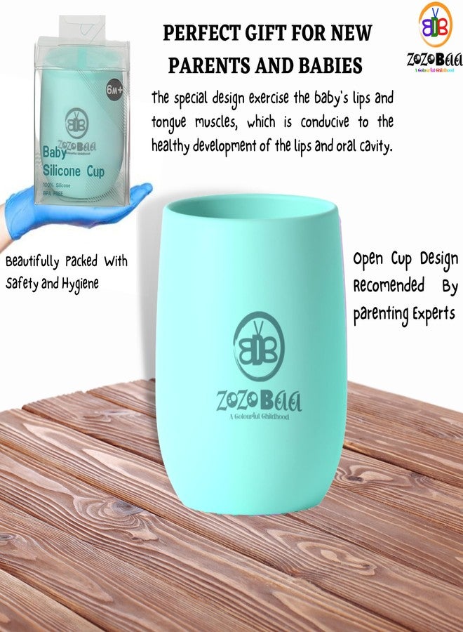 ZoZoBaa Silicone Baby Drinking Cup with Easy Grip | Multipurpose Tiny Cups for Infants First Stage Training | Bpa-Free, Unbreakable Non Sippy Cup for Toddlers (Mint Green) - Image 5