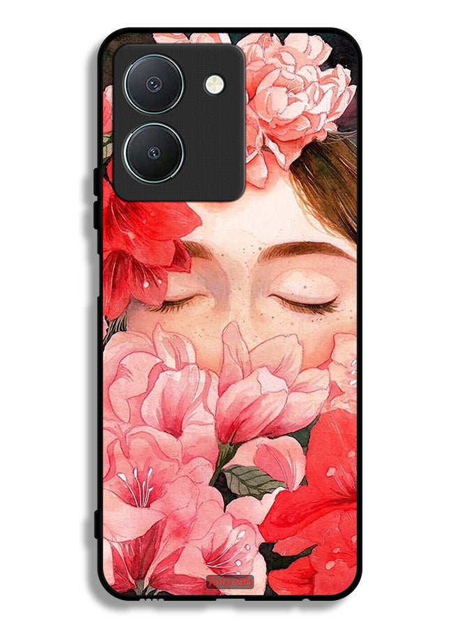 Tolwak Vivo Y36 5G Protective Case Cover Girl Face Hide In Flowers Art - Image 1