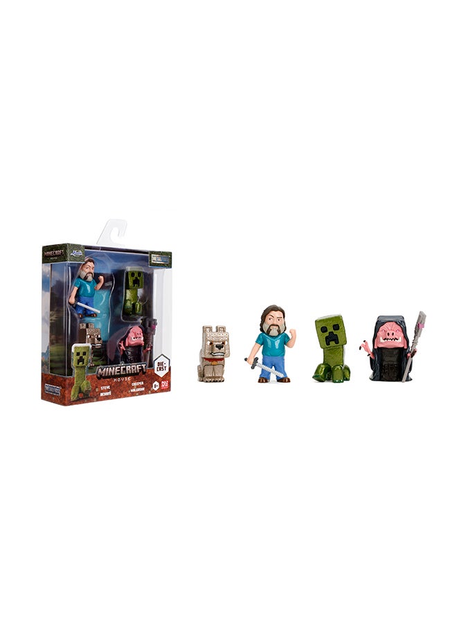 Jada Toys Minecraft Movie 4-Pack 2.5 Inch Figures,Collectible Metal Figures (Steve, Malgohsa, Wolf, Creeper) for Fans and Children from 8 Years, - Image 1