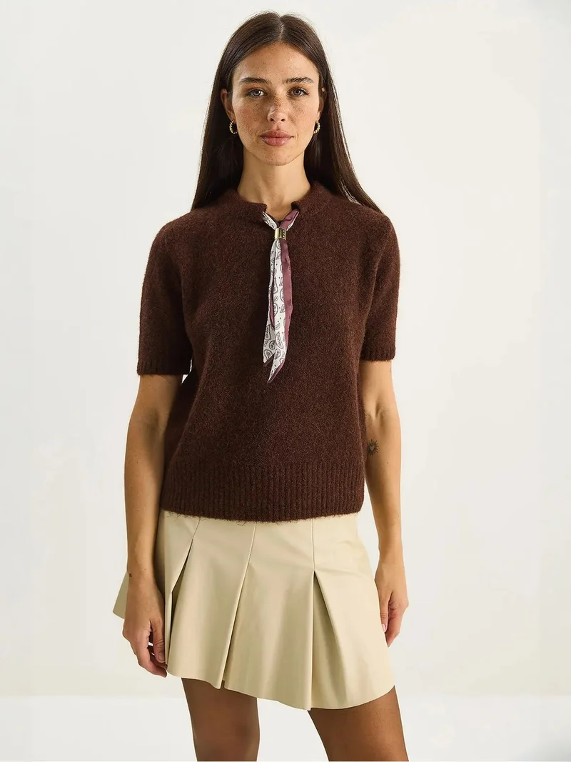 بيانكو لوتشي LUCCI Crew Neck Short Sleeve Knitted Sweater