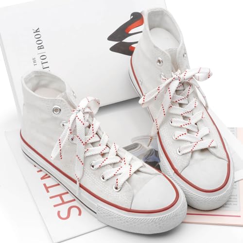 DANHUA Flat Thick Sneakers Shoelaces: 2 Pair 39.37 inch White Red Twill Point Athletic Shoe Laces - Image 4