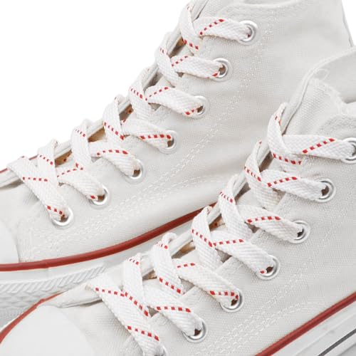 DANHUA Flat Thick Sneakers Shoelaces: 2 Pair 39.37 inch White Red Twill Point Athletic Shoe Laces - Image 3