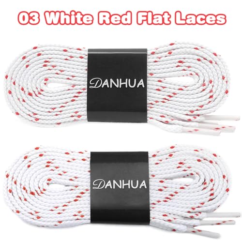 DANHUA Flat Thick Sneakers Shoelaces: 2 Pair 39.37 inch White Red Twill Point Athletic Shoe Laces - Image 2