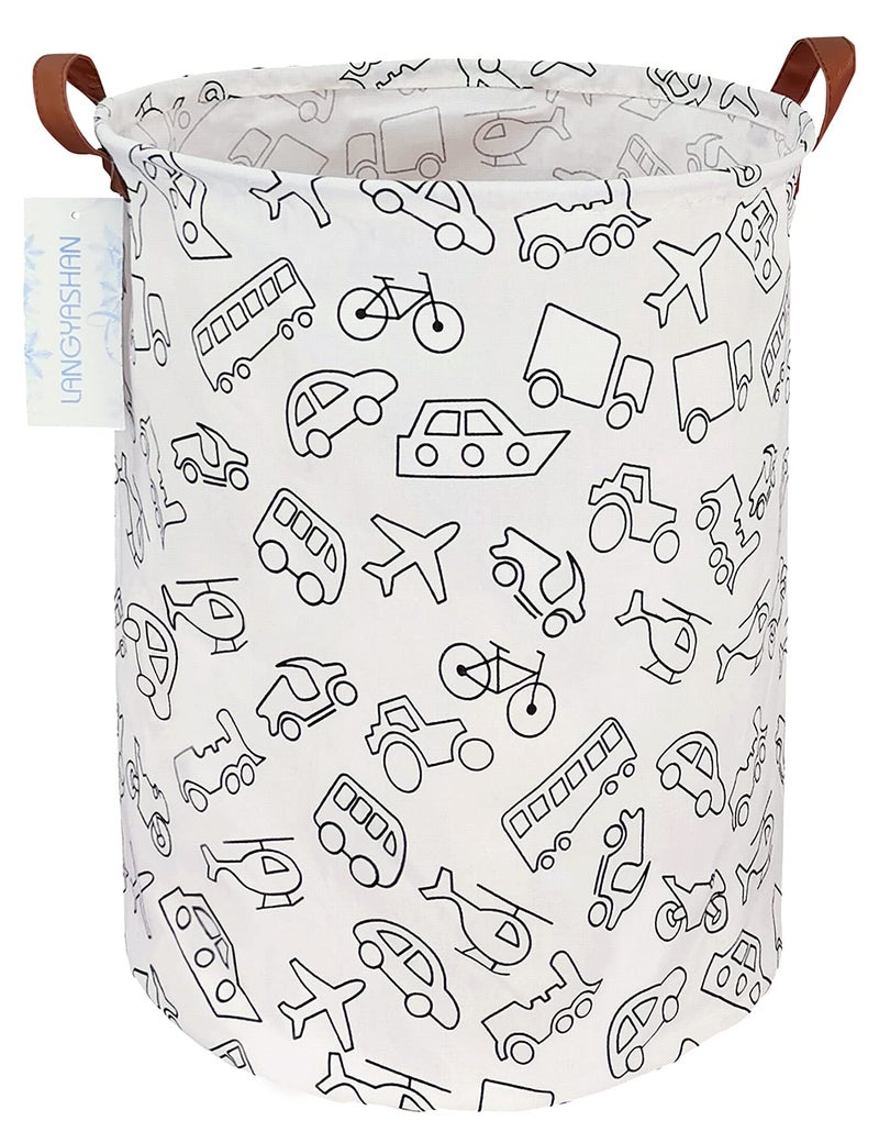 LANGYASHAN Laundry Basket Canvas Fabric Collapsible Organizer Basket for Storage Bin Toy Bins Gift Baskets Bedroom Clothes Children Nursery Hamper Vehicle