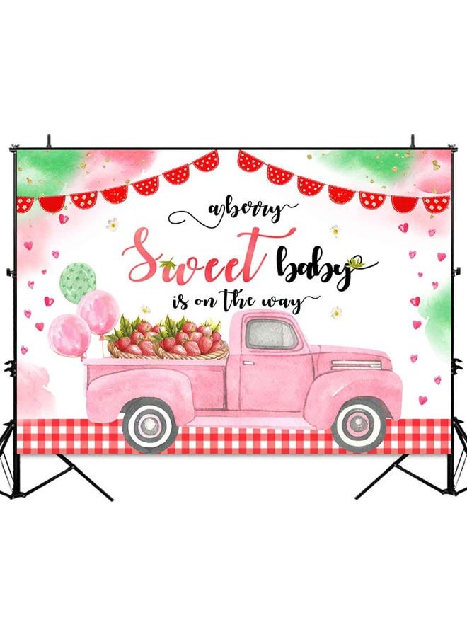 Sensfun 7x5ft Strawberry Baby Shower Backdrop A Berry Sweet Baby is On The Way Party Decorations Pink Strawberry Truck Photography Background for Girls Berry Sweet Baby Shower Banner Photo Booth - Image 2