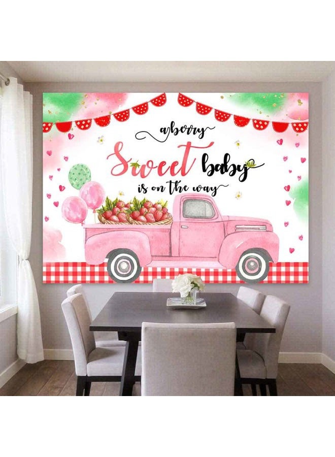 Sensfun 7x5ft Strawberry Baby Shower Backdrop A Berry Sweet Baby is On The Way Party Decorations Pink Strawberry Truck Photography Background for Girls Berry Sweet Baby Shower Banner Photo Booth - Image 3