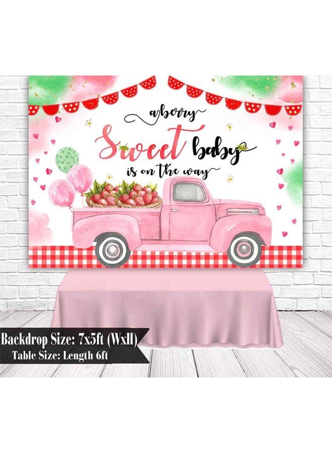 Sensfun 7x5ft Strawberry Baby Shower Backdrop A Berry Sweet Baby is On The Way Party Decorations Pink Strawberry Truck Photography Background for Girls Berry Sweet Baby Shower Banner Photo Booth - Image 4
