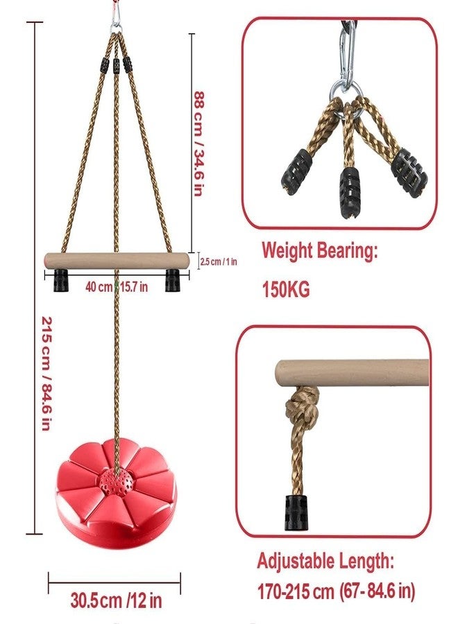 CHARMING TREASURES Monkey Bar Swing for Kids, Disc Swing for Kids, Swing Set Accessories, Tree Swing for Backyard, 7FT Height Adjustable Playground Accessories for Boys Girls Red - Image 2