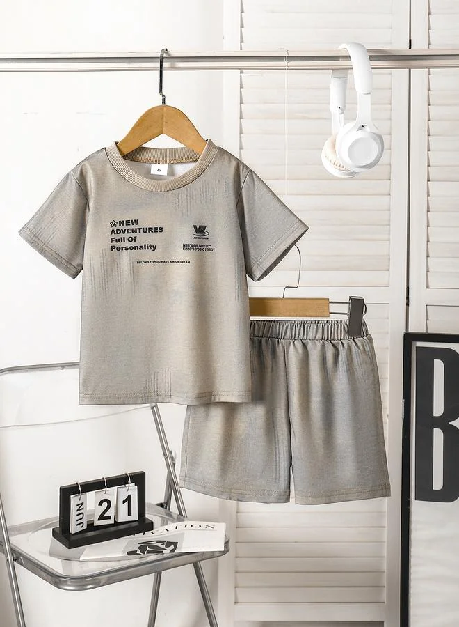 Take Two Boys Acid Wash Slogan Print T-Shirt and Shorts Set