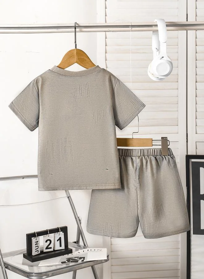 Take Two Boys Acid Wash Slogan Print T-Shirt and Shorts Set