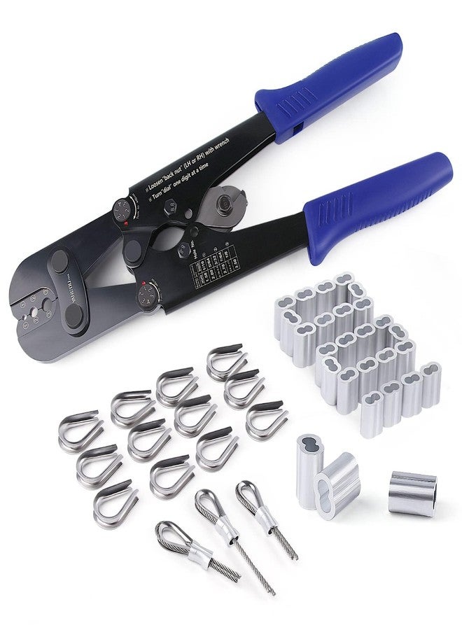 Yangoutool Wire Rope Crimping Tool Kit 1/8 inch/3mm for Steel Cable Swaging Cutting With 100 Ferrule Aluminum Oval Double Barrel Sleeves and 50 Loop Thimbles for Fence Rigging Lifting and Fishing - Image 1
