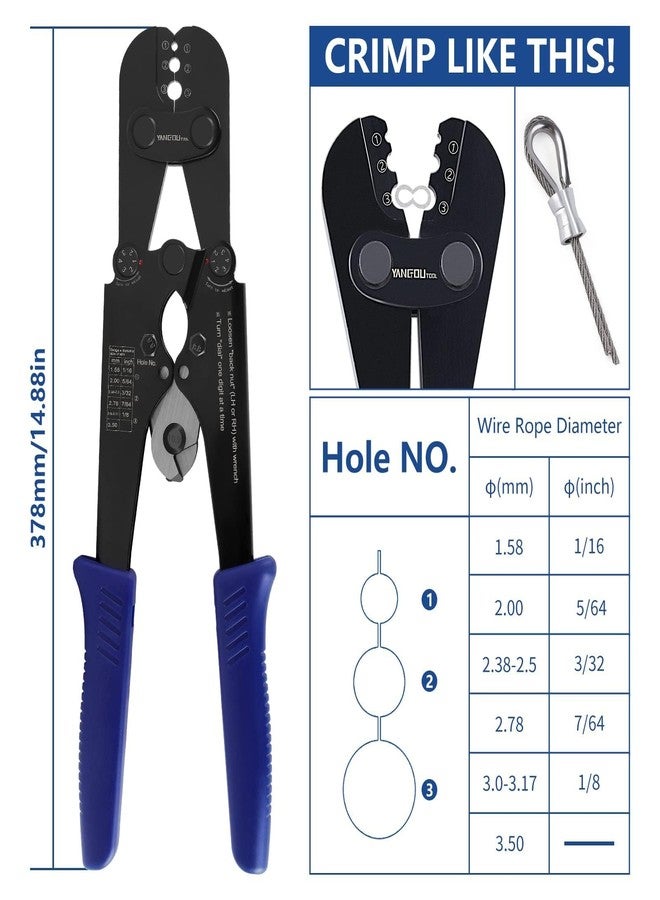 Yangoutool Wire Rope Crimping Tool Kit 1/8 inch/3mm for Steel Cable Swaging Cutting With 100 Ferrule Aluminum Oval Double Barrel Sleeves and 50 Loop Thimbles for Fence Rigging Lifting and Fishing - Image 2