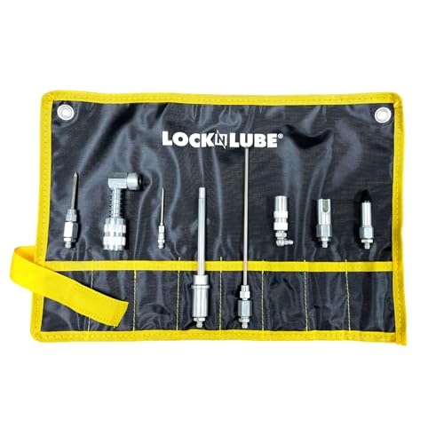 LockNLube 8Piece Quick Connect Greasing Accessory Kit Complete grease fitting connection kit Reach any grease fitting on any machine The ripstop case keeps tools clean and portable