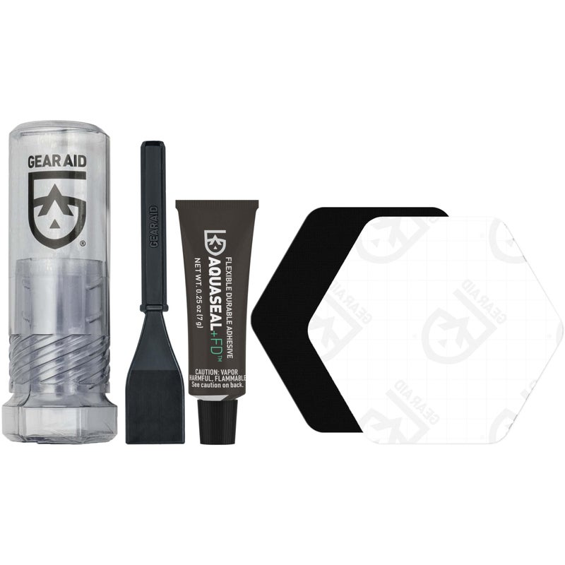 GEAR AID Aquaseal FD Wader and Boot Repair Kit â€“ Waterproof 0.25 oz Adhesive with Two Tenacious Tape Hex Patches (2.5" x 2.8", Black and Clear) for Fixing Holes in Neoprene, Breathable Waders, Boots, and Outdoor Gear - Image 1