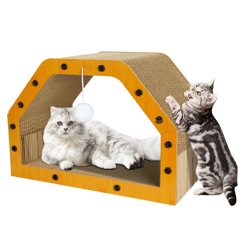 TIMIEEYA Cardboard Cat House - Large Cardboard Cat Scratcher Cozy Cats Lounger as Tunnel and Sofa, Cat Scratcher for Indoor Cats, Safe & Secure - Image 1