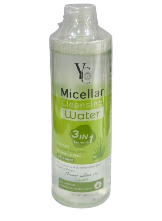 واي سي ماء ميسيلار منظف 3 في 1 بتركيبة الصبار 400 مل