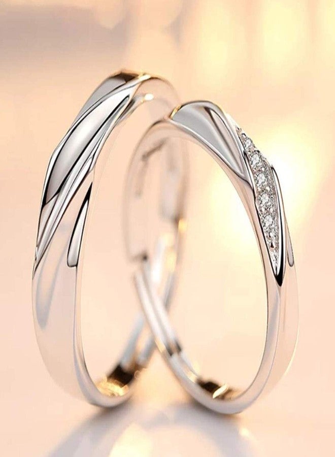 Mahi Metal Alloy Crystal Elegant Couple Adjustable Ring with Rose Box for Men and Women (FRCO5103111RBX), white - Image 3