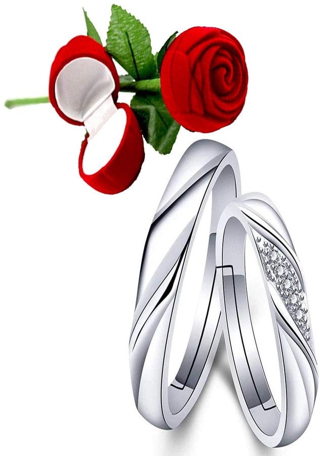 Mahi Metal Alloy Crystal Elegant Couple Adjustable Ring with Rose Box for Men and Women (FRCO5103111RBX), white - Image 1