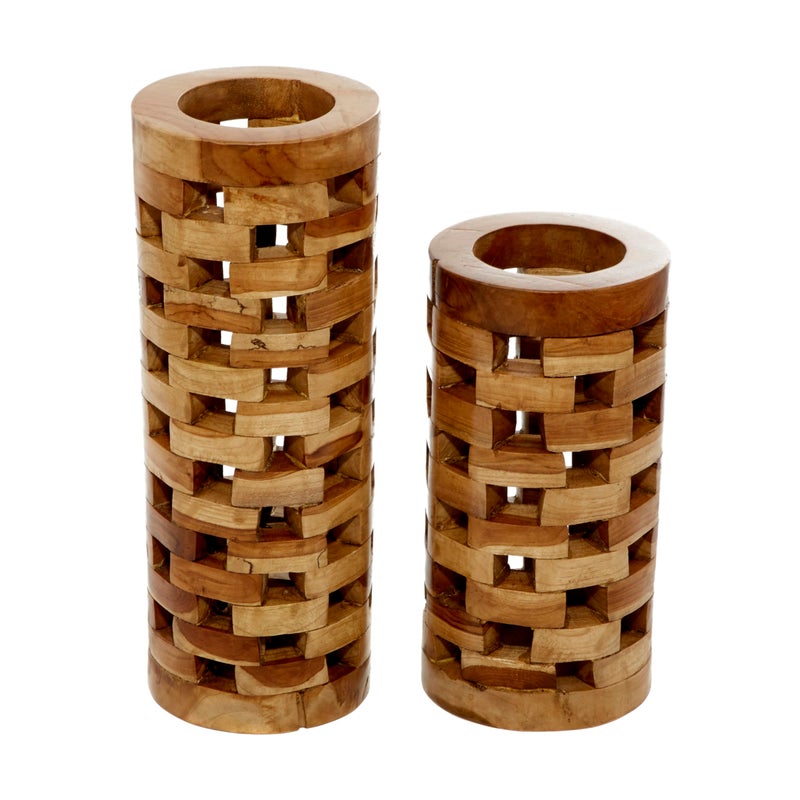 Deco 79 Teak Wood Handmade Decorative Vase Centerpiece Vases with Cut Out Patterns, Set of 2 Vases for Home Decoration 16", 12" H, Brown - Image 4