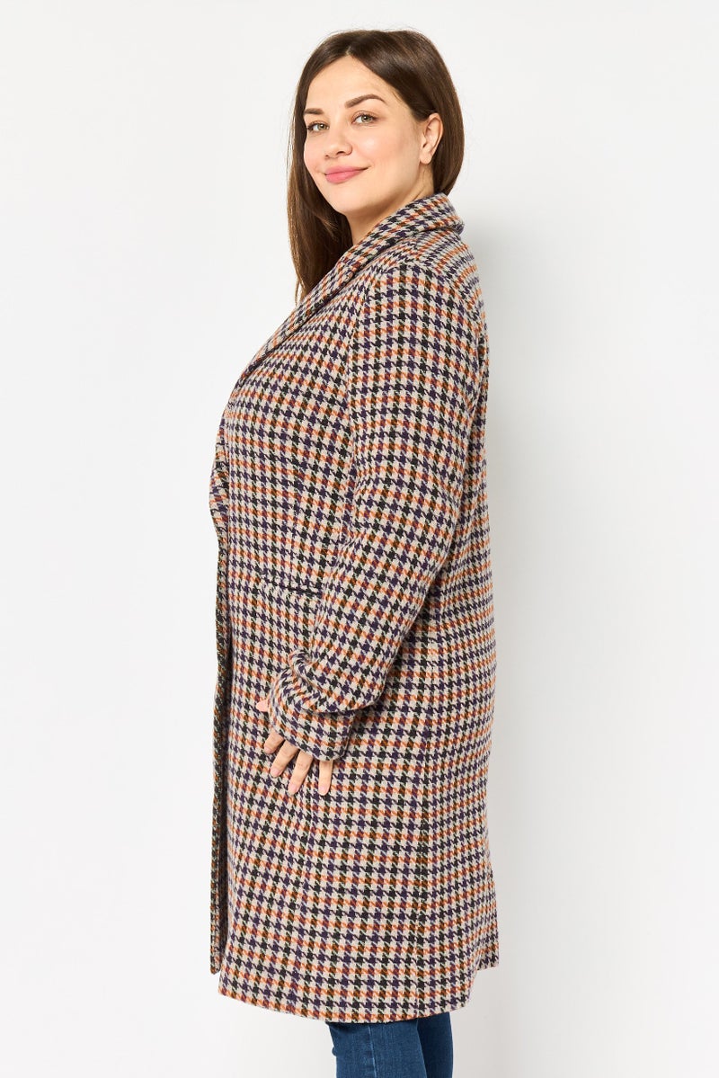 promod Gisele By Promod Women Houndstooth Print Trench Coat, Multicolor - Image 3