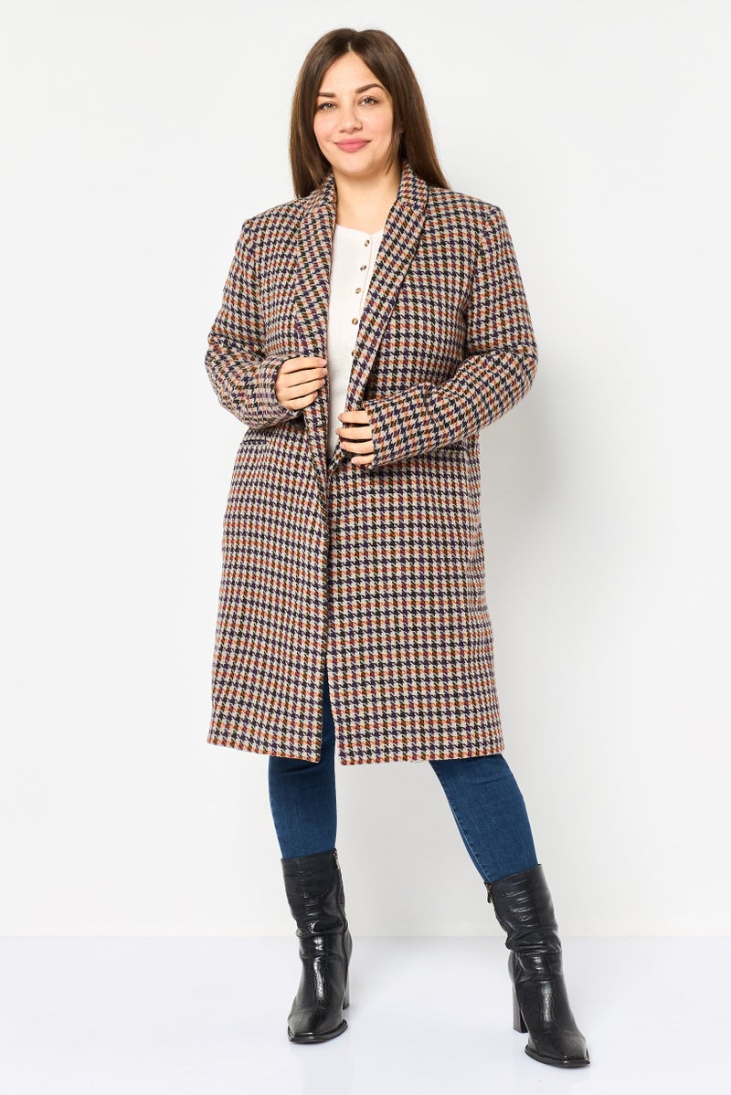 promod Gisele By Promod Women Houndstooth Print Trench Coat, Multicolor - Image 1
