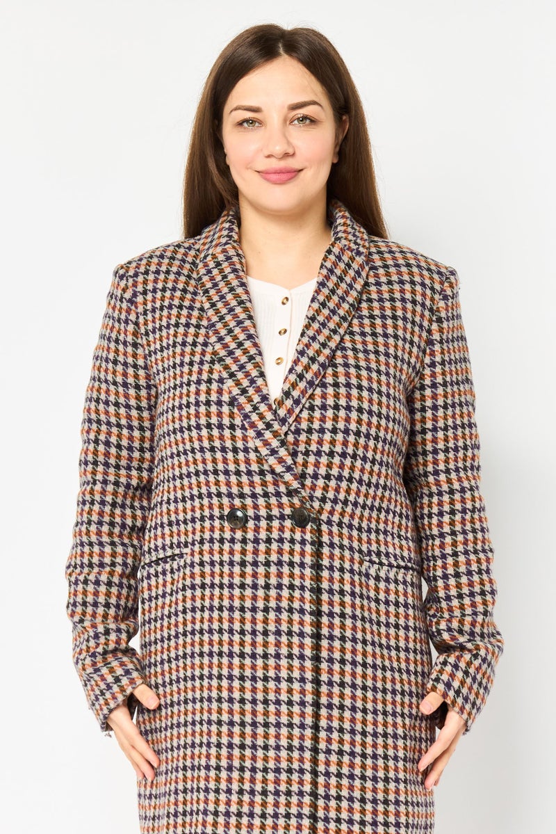 promod Gisele By Promod Women Houndstooth Print Trench Coat, Multicolor - Image 2